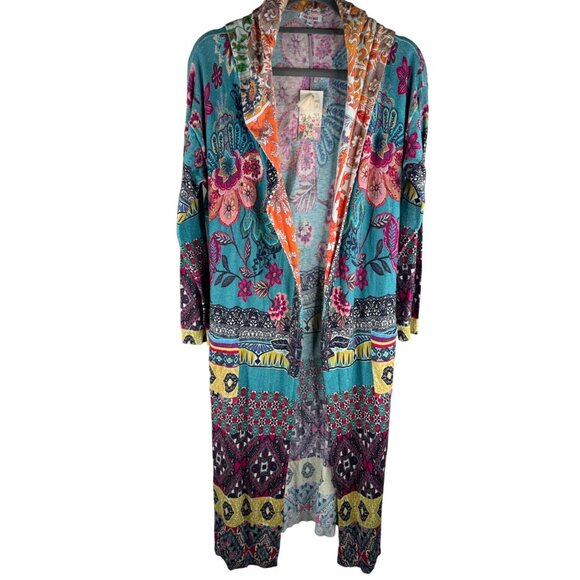 NWT Johnny Was Cardigan Duster Cashmere Sweater Blend Hooded Floral Size S - Picture 1 of 6